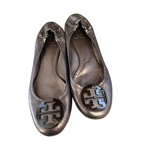Tory Burch metallic silver slip ons size 8.5